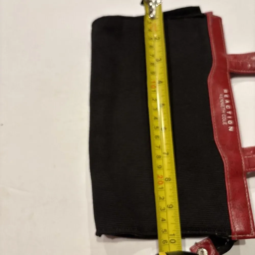 Kenneth Cole Reaction Black Canvas Red Leather Mini Tote Shoulder Bag Zip Top